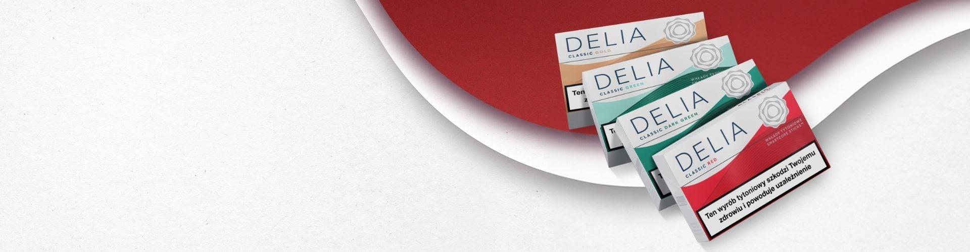 Cztery paczki wkładów tytoniowcy DELIA ułożone obok siebie