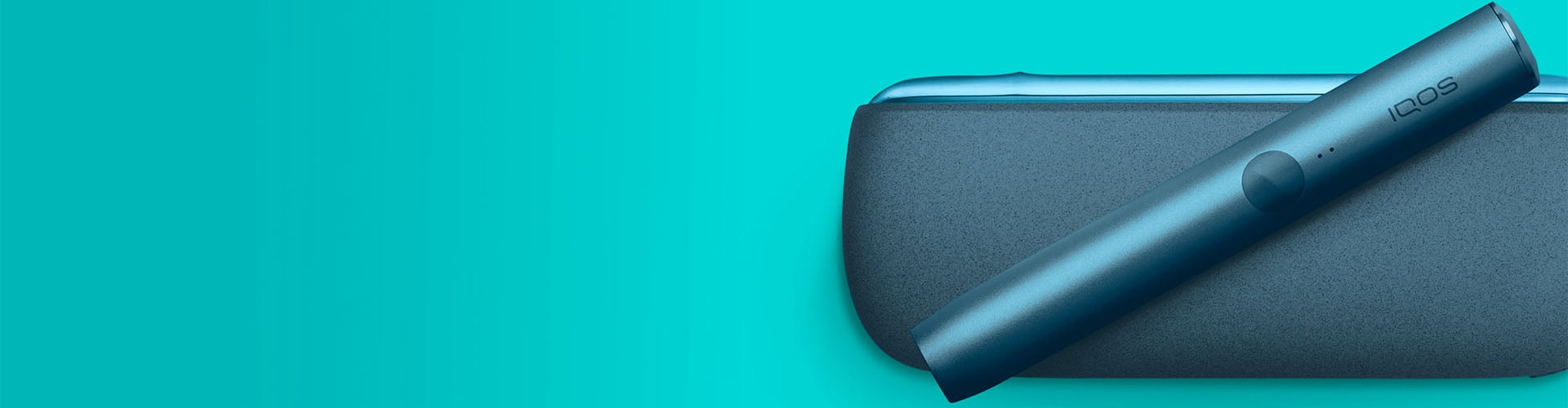 Podgrzewacz tytoniu IQOS ILUMA w niebieskim odcieniu na turkusowym tle