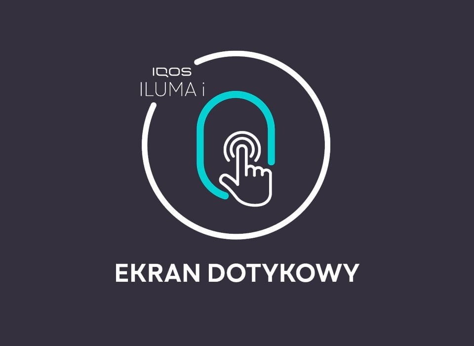 Biało-turkusowa ikona ilustrująca ekran dotykowy w IQOS-ie ILUMA i