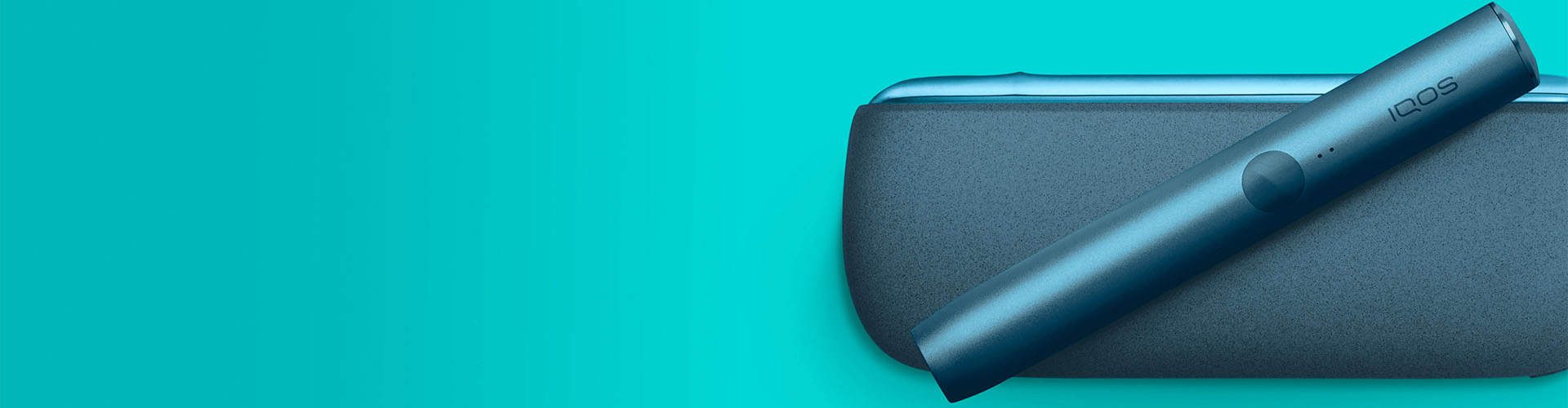 Podgrzewacz tytoniu IQOS ILUMA w niebieskim odcieniu na turkusowym tle