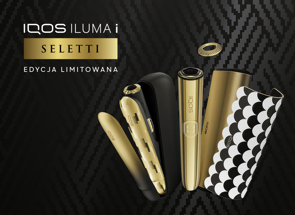 Podgrzewacze i akcesoria IQOS ILUMA w limitowanej edycji Seletti, w kolorach czerni, złota i bieli