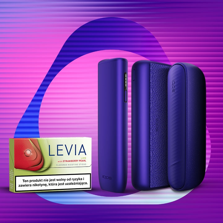 Seria IQOS ILUMA i Electric Purple i paczki wkładów nikotynowych LEVIA