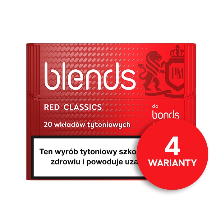 Paczka wkładów tytoniowych BLENDS RED Classics z ikoną pokazującą 4 warianty