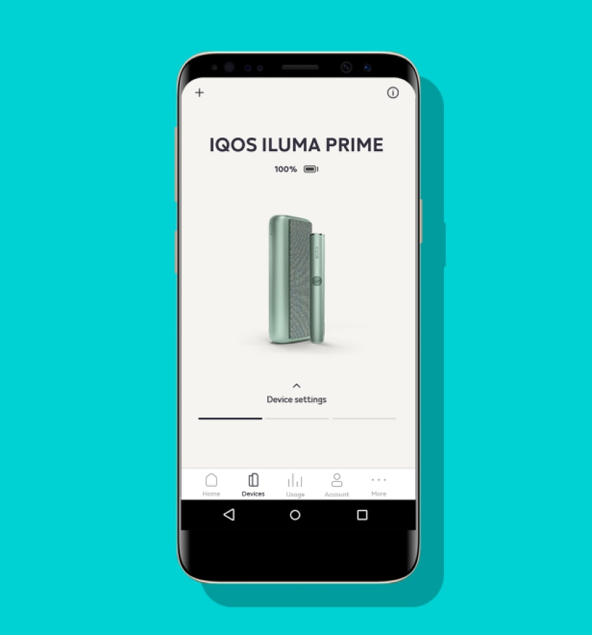 Screenshot z aplikacji IQOS przedstawiający IQOS-a ILUMA PRIME