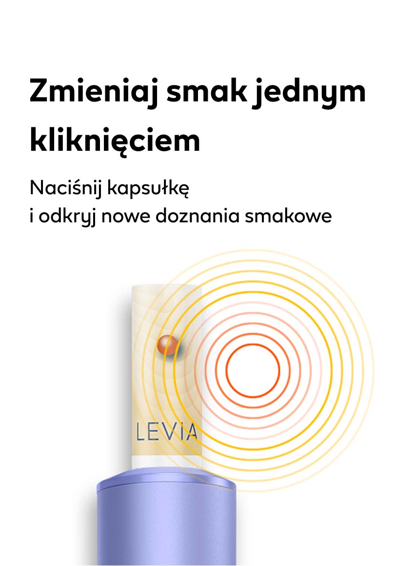 Zbliżenie na wkład LEVIA z kapsułką wsunięty do fioletowego podgrzewacza IQOS ILUMA i​
